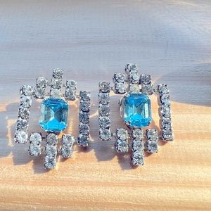 Vintage Art Deco Chic Large Statement Clip On Rhinestone Earrings/ Shoe Clips